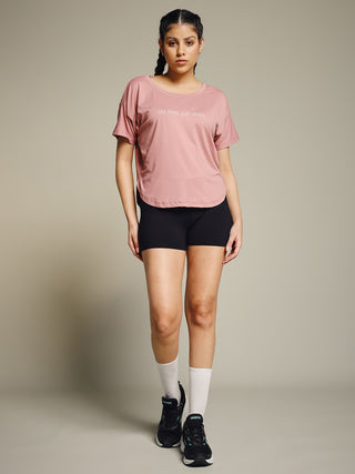 MKH Women Pink Modern Typography Printed Round Neck Relaxed Fit T-Shirt