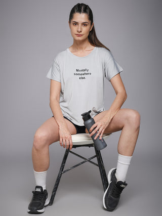 MKH Women Grey Trendy Relaxed Fit Graphic T-Shirt