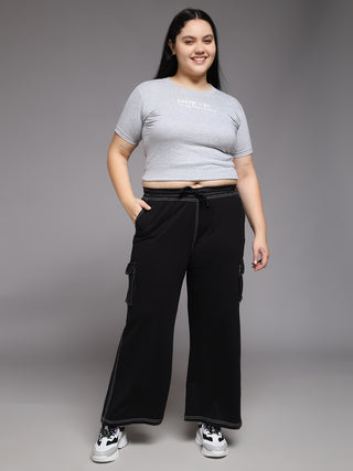 MKH Women Plus Size Black Walking Track Pants