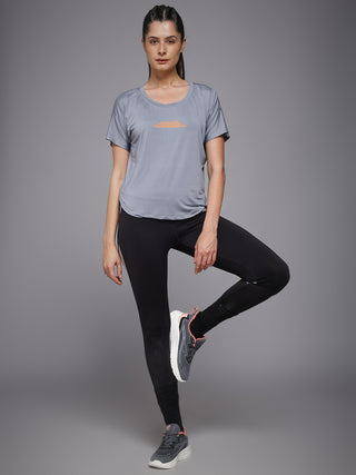 MKH Women Grey Graphic Typography Printed Round Neck Relaxed Fit T-Shirt