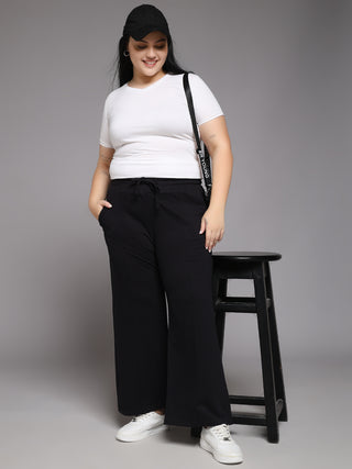 MKH Women Plus Size Black Casual Track Pants