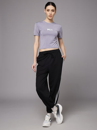 MKH Women Lavender Dri-FIT Typography Printed Gym T-Shirt