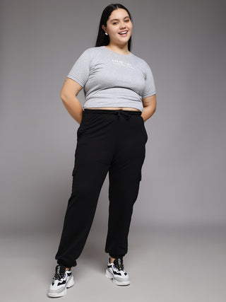 MKH Women Plus Size Black Relaxed Fit Athleisure Pants
