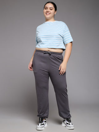 MKH Women Plus Size Grey Flared Track Pants