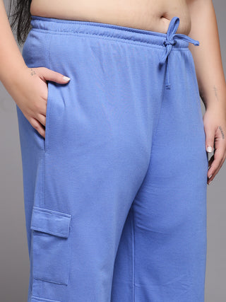 MKH Women Plus Size Blue High Waist Track Pants