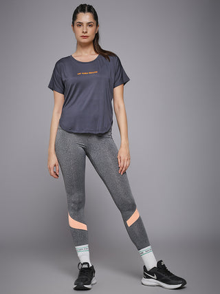 MKH Women Dark Grey Signature Everyday Comfort Printed T-Shirt