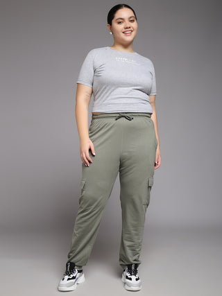 MKH Women Plus Size Green Fitness Track Pants