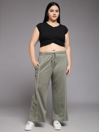 MKH Women Plus Size Green Lounge Track Pants