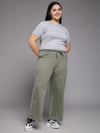 MKH Women Plus Size Green Athleisure Track Pants