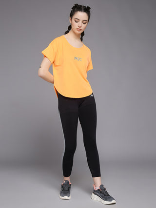 MKH Women Orange Stretchable Gym T-Shirt for Training and Activity