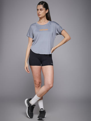 MKH Women Grey Essential Elevated Essentials Typography Printed Relaxed Fit T-Shirt