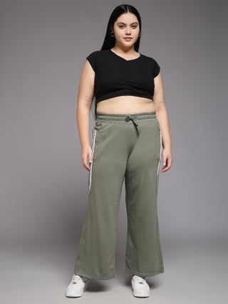 MKH Women Plus Size Green Casual Track Pants