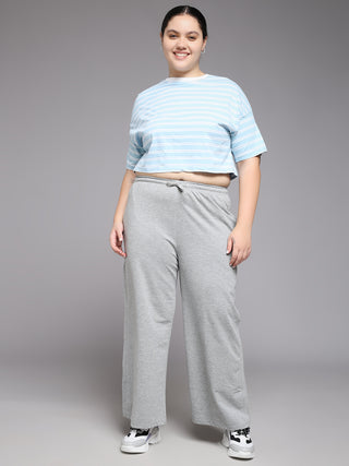 MKH Women Plus Size Grey Sports Wide Leg Track Pants