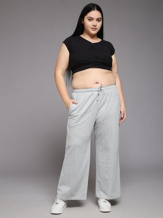 MKH Women Plus Size Grey Wide Leg Workout Pants