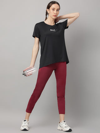 MKH Women Black Lightweight Stretch T-Shirt for Yoga and Training