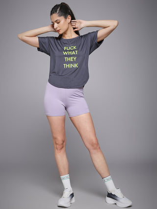 MKH Women Grey Daily Wear Elevated Essentials Typography Printed Relaxed Fit T-Shirt