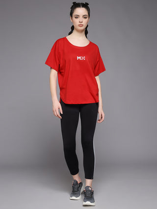 MKH Women Red Lightweight Fitness Training T-Shirt for Gym Sessions