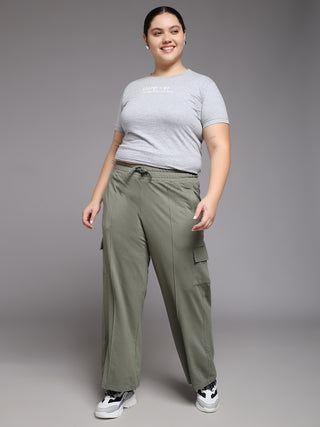 MKH Women Plus Size Green Drawstring Track Pants