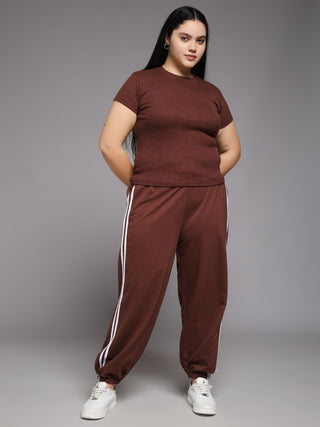 MKH Women Plus Size Brown Yoga Track Pants