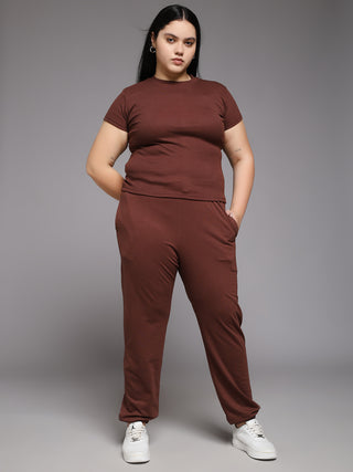 MKH Women Plus Size Brown Lightweight Track Pants