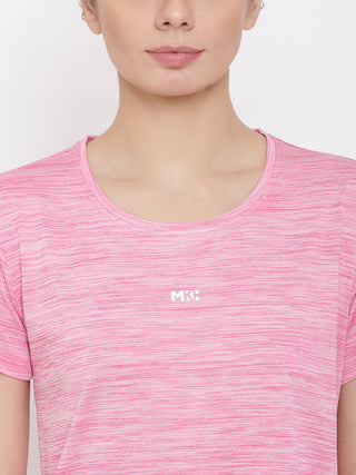 MKH WOMEN PINK DRI-FIT NEW BASIC SIDE SLIT T-SHIRT