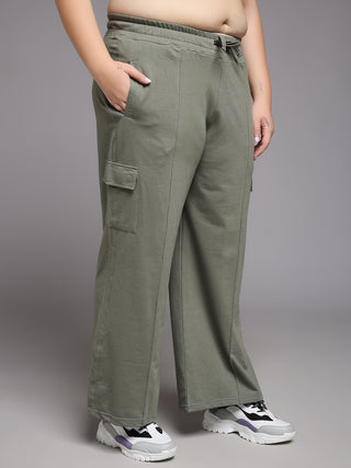 MKH Women Plus Size Green Drawstring Track Pants