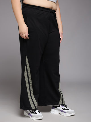 MKH Women Plus Size Black High Rise Wide Leg Track Pants