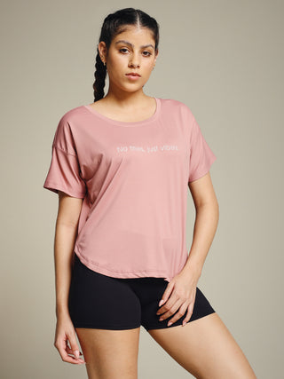 MKH Women Pink Modern Typography Printed Round Neck Relaxed Fit T-Shirt
