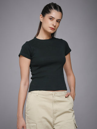 MKH Olive Textured Ribbed Short Sleeve Tee