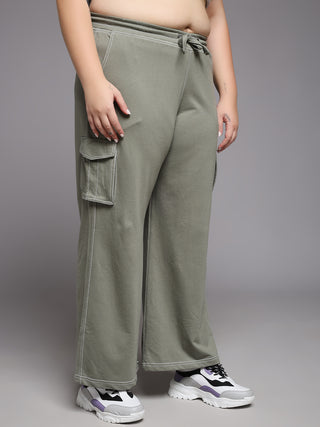 MKH Women Plus Size Green Comfortable Track Pants
