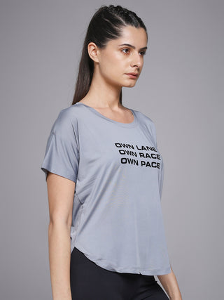 MKH Women Grey Relaxed Statement Typography Casual T-Shirt