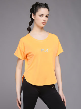 MKH Women Orange Stretchable Gym T-Shirt for Training and Activity