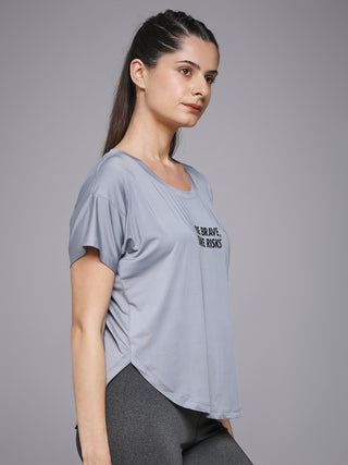 MKH Women Grey Statement Graphic Printed Casual T-Shirt