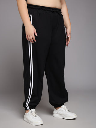 MKH Women Plus Size Black Sportswear Wide Leg Pants