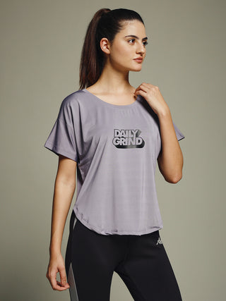 MKH Women Lavender Daily Wear Elevated Essentials Typography Printed Relaxed Fit T-Shirt