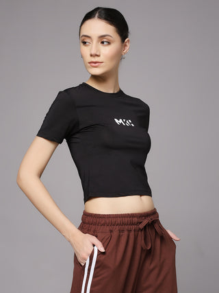 MKH Women Black Slim Fit Sports Training T-Shirt