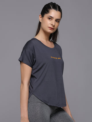 MKH Women Grey Contemporary Statement Typography Casual T-Shirt
