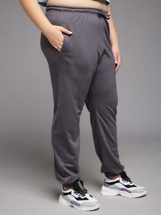MKH Women Plus Size Grey Flared Track Pants