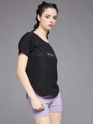 MKH Women Black Flexible Workout T-Shirt for Yoga and Training