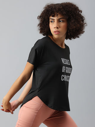 MKH Good Choices Women Black Dri-Fit Relaxed Fit T-Shirt