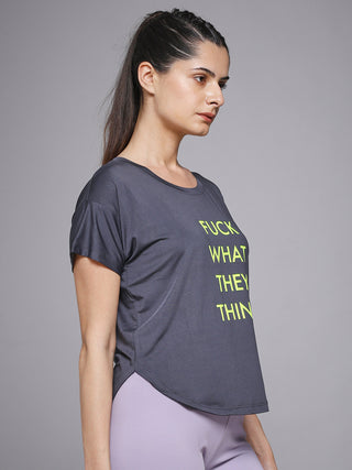 MKH Women Grey Daily Wear Elevated Essentials Typography Printed Relaxed Fit T-Shirt