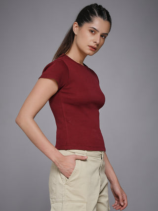 MKH Maroon Minimal Stretch Fit Ribbed T-Shirt