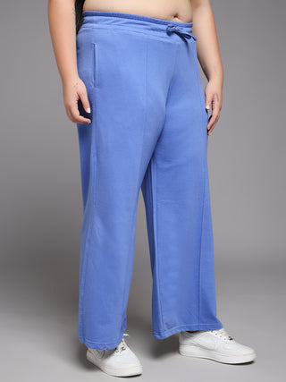 MKH Women Plus Size Blue Wide Leg Track Pants