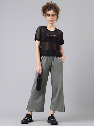 MKH Black Womens Mesh Crop T Shirt Breathable Gymwear