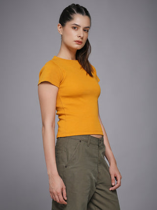 MKH Yellow Classic Crew Neck Ribbed T-Shirt