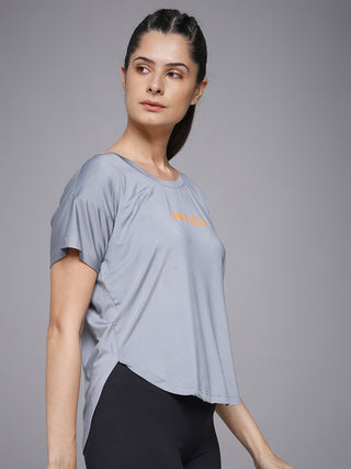 MKH Women Grey Essential Elevated Essentials Typography Printed Relaxed Fit T-Shirt