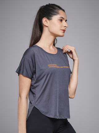 MKH Women Grey Lifestyle Typography Printed Round Neck Relaxed Fit T-Shirt