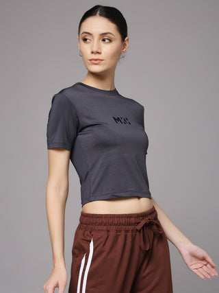 MKH Women Dark Grey Moisture Wicking Sports T-Shirt