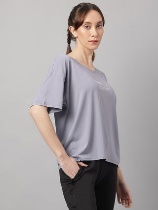 HUSTLE WOMEN GREY DRI-FIT RELAXED FIT T-SHIRT