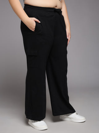 MKH Women Plus Size Black Running Track Pants
